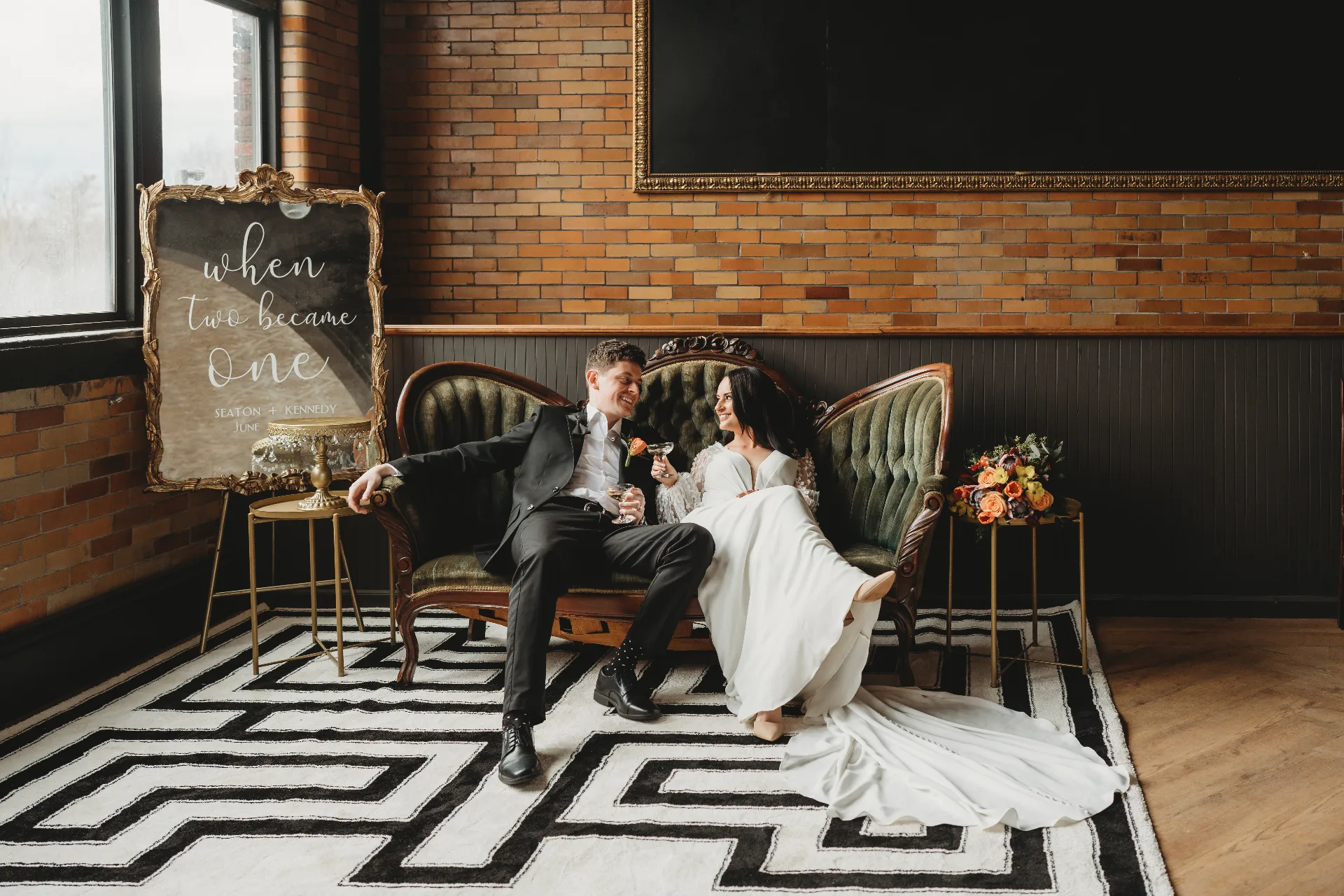 Bride and groom outside the Urban501 building